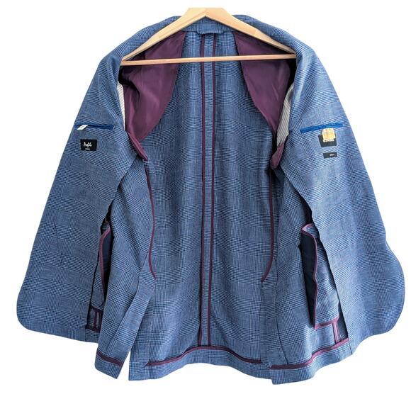 Bonobos Sport Coat Blazer 40R Blue Plaid Linen Blend Profilo Italia Unstructured - Picture 3 of 6